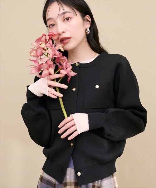 natural couture カーディガン 「WEB限定」ポリニット金釦ポケ付き