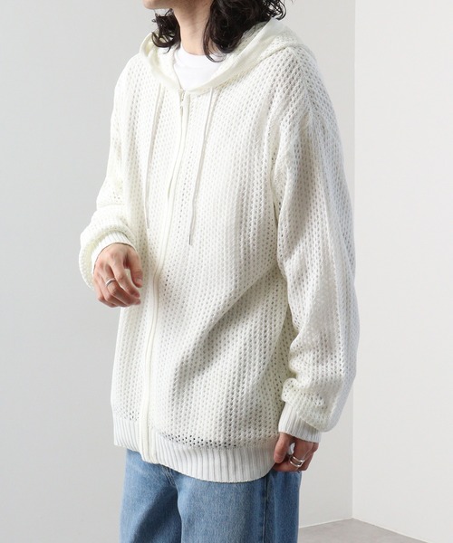 「SUGGESTION」 ジップアップパーカー M オフホワイト メンズ_画像3