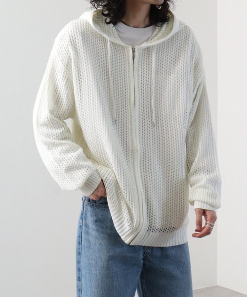 「SUGGESTION」 ジップアップパーカー M オフホワイト メンズ_画像5