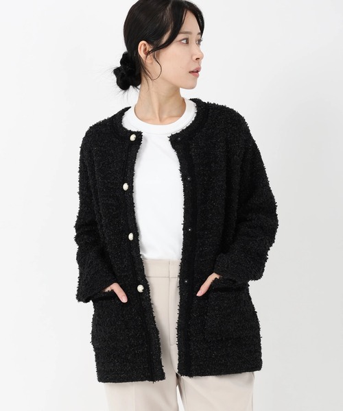 ストロベリーフィールズ★ ファンシーツイードジャケット★ブラック系 STRAWBERRY-FIELDS（ストロベリーフィールズ） カーディガン パフィー