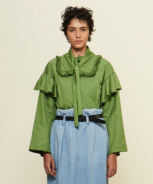 CURRENTAGE ブラウス シャツ 「CURRENTAGE/カレンテージ」Ruffle Ox 