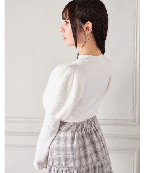 Suyunn ニット セーター リボン付きパフスリーブラメシャギーニット
