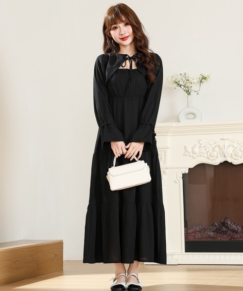 Anely ワンピース ボレロ風 ブラウス付き ティアード ロング