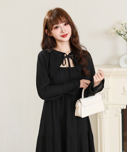 Anely ワンピース ボレロ風 ブラウス付き ティアード ロング