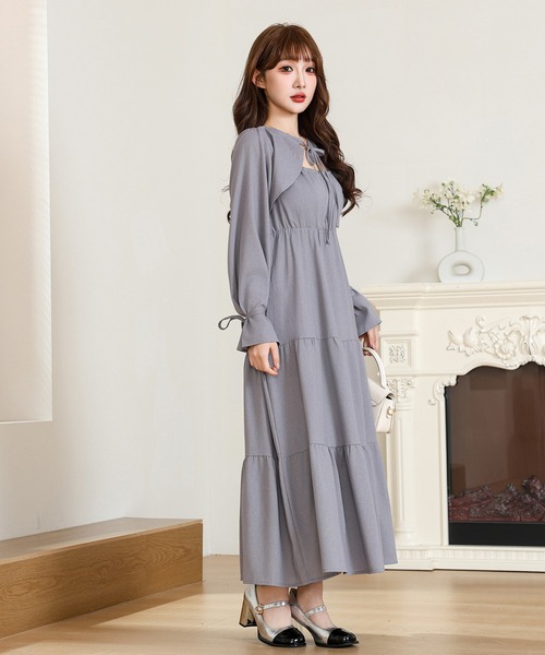 Anely ワンピース ボレロ風 ブラウス付き ティアード ロング