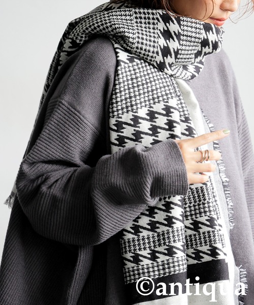 antiqua（アンティカ） ストール マフラー インド綿 千鳥柄 大判