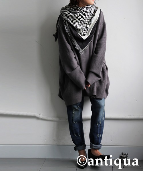 antiqua（アンティカ） ストール マフラー インド綿 千鳥柄 大判