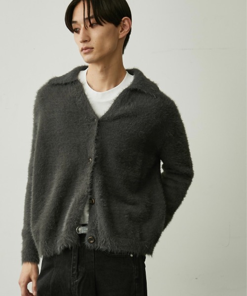 BLANK HOTEL カーディガン Fuzzy Collared Knit Cardigan / 襟付 