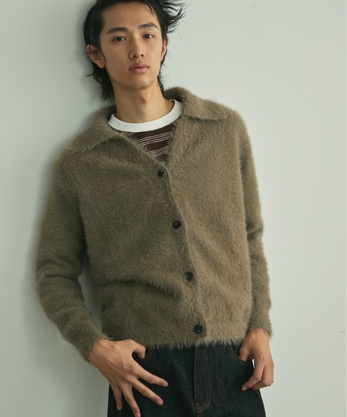 BLANK HOTEL カーディガン Fuzzy Collared Knit Cardigan / 襟付 