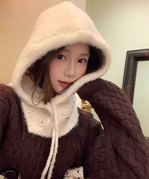 マフラー ストール 「 ammy. / エイミードット 」 ふわふわ 紐＆ボタン