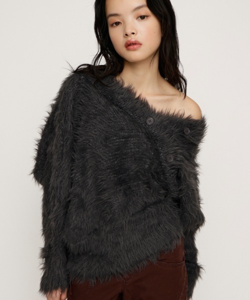SLY（スライ） ニット セーター BIG SHAGGY BUTTON RIB TOPS ビッグ