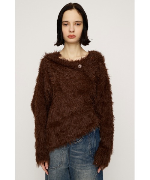 【限定展開】 ジャージ ブラック　 ニットトップス　短丈　秋服 SLY（スライ） ニット セーター BIG SHAGGY BUTTON RIB TOPS ビッグ