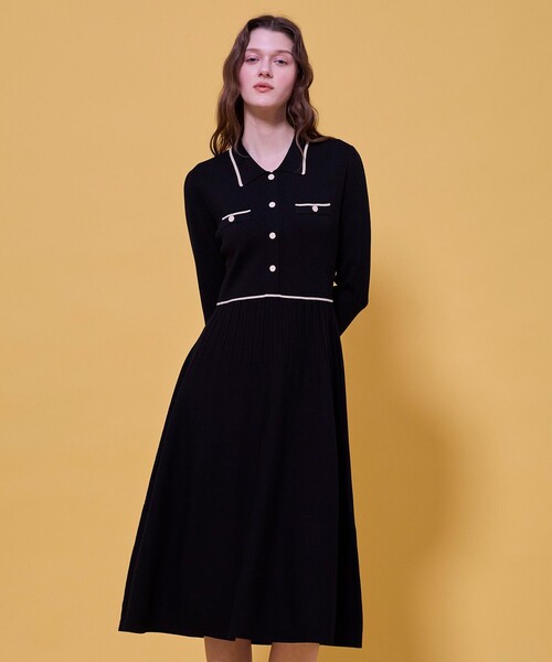 【新品タグ付き】TOCCA DOUBLE KNIT DRESS Lサイズ 黒色 TOCCA（トッカ） ワンピース BI-COLOR KNIT DRESS ニットドレス