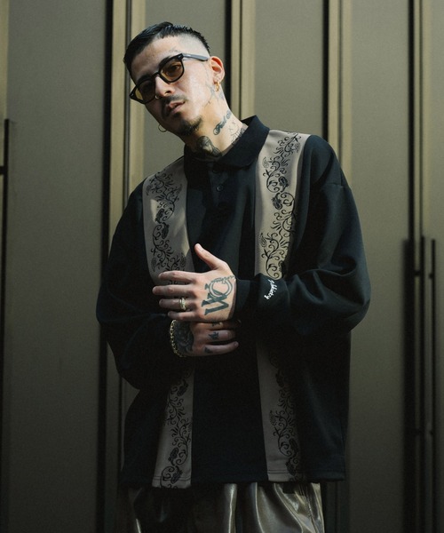 「Subciety」 長袖ポロシャツ LARGE ブラック メンズ_画像6