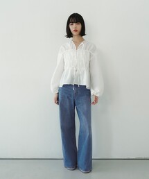 【美品】 LIMI feu デニムワイドパンツ ウエストリボン S インディゴ EMMEL REFINES（エメル リファインズ） ワイドパンツ ジーンズ デニム
