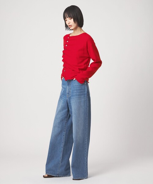 MUSUBORE ハイウエスト 赤 デニムパンツ EMMEL REFINES（エメル リファインズ） ワイドパンツ ジーンズ デニム