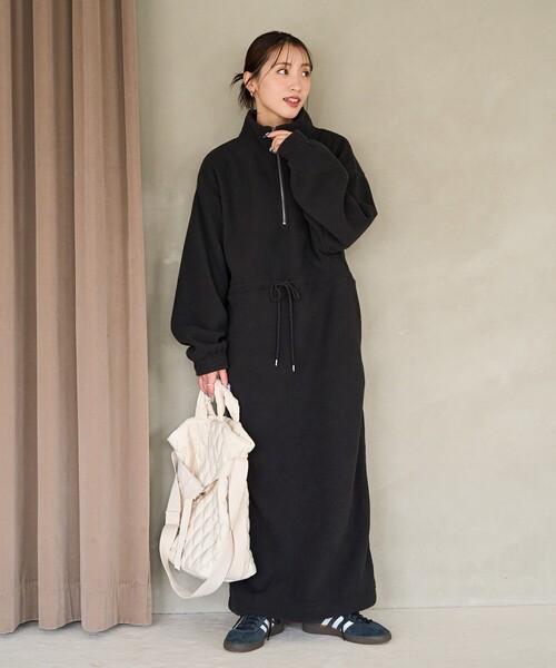 フランス　ヨーロッパ　ヴィンテージ　ブラック　ロングワンピース 長袖　黒 FREAK'S STORE（フリークスストア） 長袖ワンピース フリ- ブラック