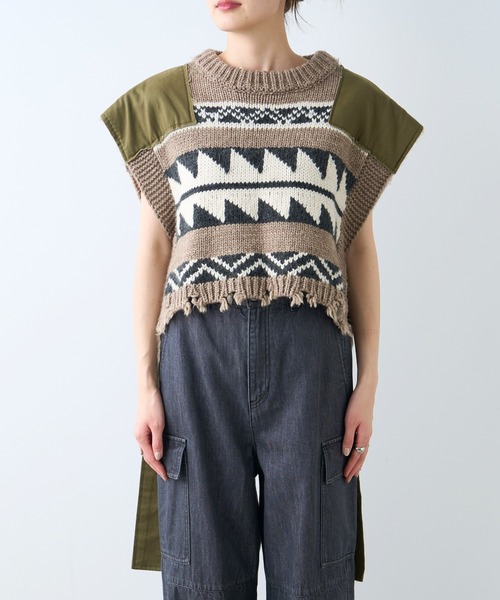 「etsinta」 ニットベスト ONE SIZE カーキ レディース_画像2