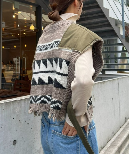 「etsinta」 ニットベスト ONE SIZE カーキ レディース_画像4