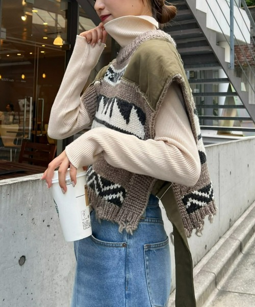 「etsinta」 ニットベスト ONE SIZE カーキ レディース_画像5