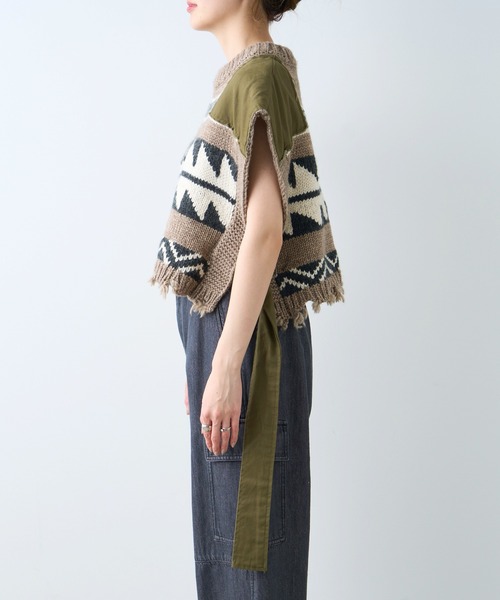 「etsinta」 ニットベスト ONE SIZE カーキ レディース_画像7