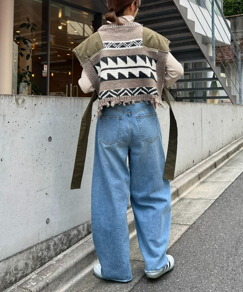 「etsinta」 ニットベスト ONE SIZE カーキ レディース_画像8