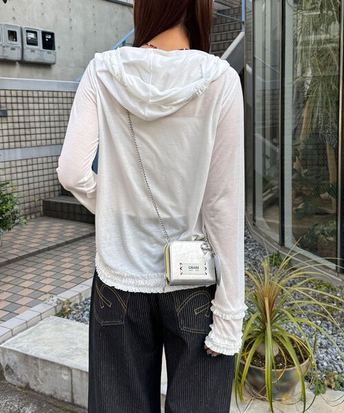 CIAOPANIC（チャオパニック） tシャツ シアーフリルフーディートップス