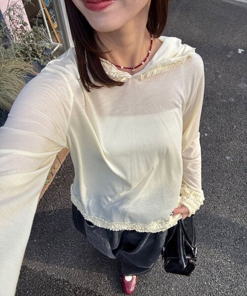 CIAOPANIC（チャオパニック） tシャツ シアーフリルフーディートップス