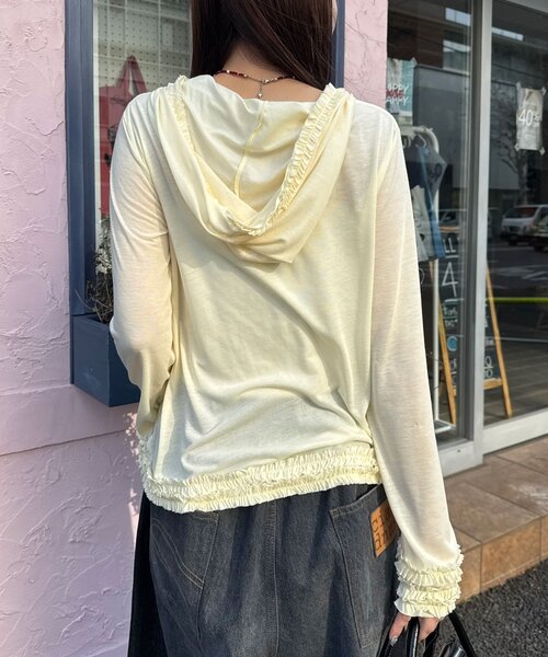 CIAOPANIC（チャオパニック） tシャツ シアーフリルフーディートップス