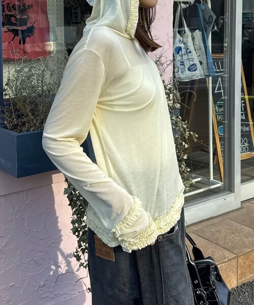 CIAOPANIC（チャオパニック） tシャツ シアーフリルフーディートップス