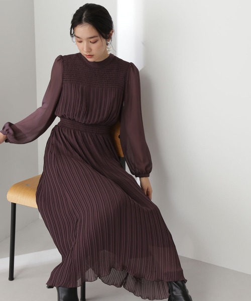 「NATURAL BEAUTY BASIC」 長袖ワンピース SMALL パープル レディースの画像