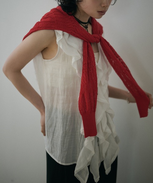 ブラウス シャツ v neck ruffle frill sleeveless blouse /Vネック