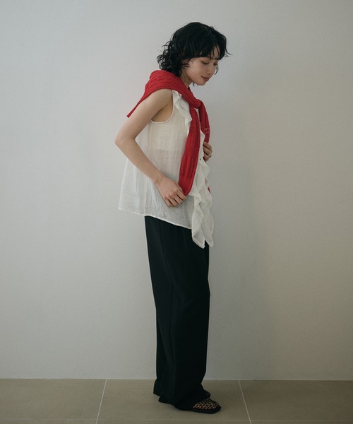 ブラウス シャツ v neck ruffle frill sleeveless blouse /Vネック