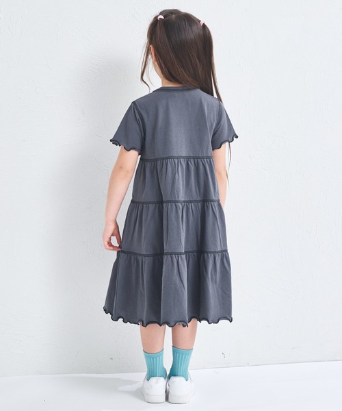 MARNI キッズ フリル付きワンピース ネイビー/グレー pairmanon（ペアマノン） ワンピース 「綿100%」ガールズ 配色ステッチ