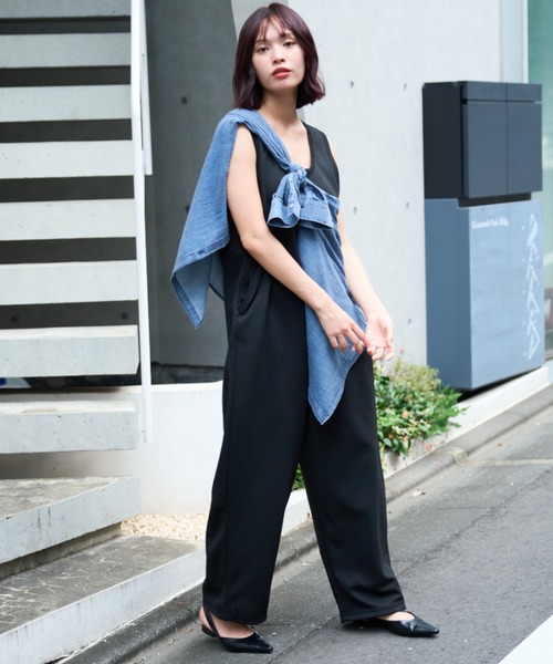 A.D.C.L. オールインワン ポンチ ワイドシルエット ノースリーブ