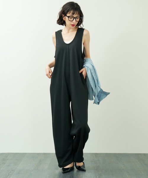 A.D.C.L. オールインワン ポンチ ワイドシルエット ノースリーブ