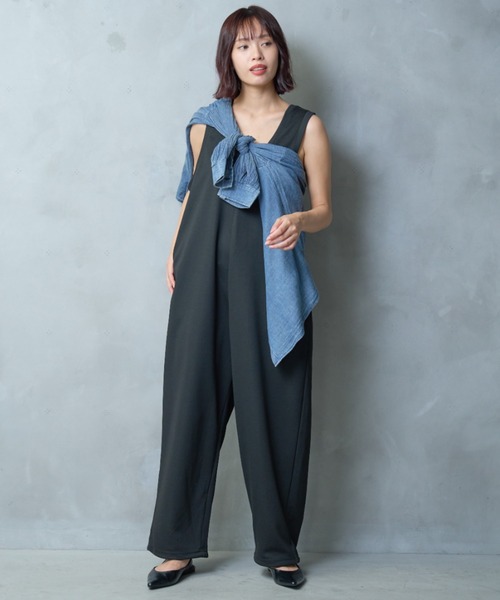 A.D.C.L. オールインワン ポンチ ワイドシルエット ノースリーブ