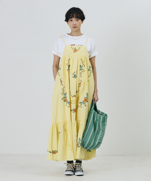 Freada フリーダ 花柄 ロングワンピース インド綿 ゆったり ボヘミアン Freada（フリーダ） ワンピース インド フラワー クロス刺繍 レース