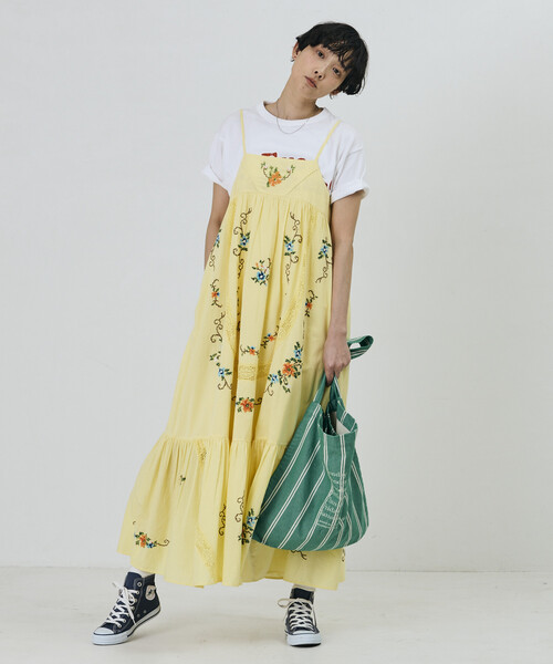 Freada（フリーダ） ワンピース インド フラワー クロス刺繍 レース