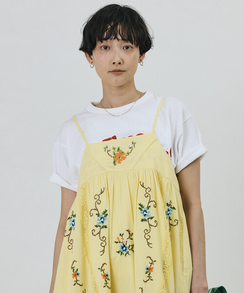 Freada（フリーダ） ワンピース インド フラワー クロス刺繍 レース