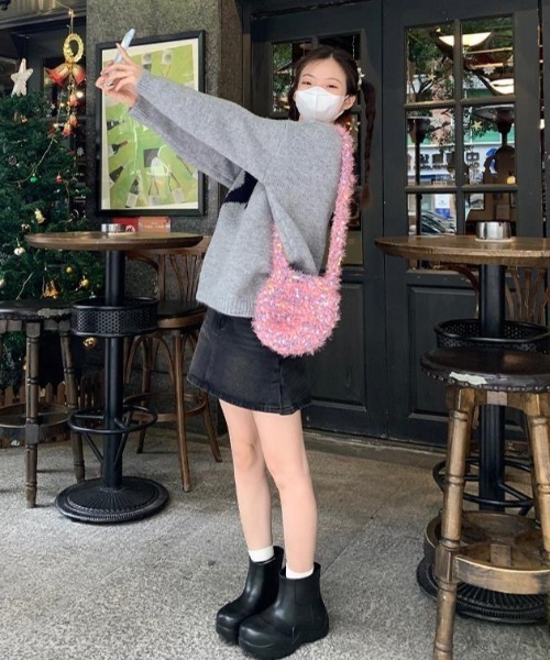 「Achic」 長袖ニット M グレー レディース_画像2