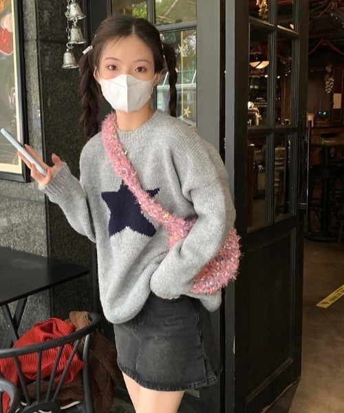 「Achic」 長袖ニット M グレー レディース_画像8