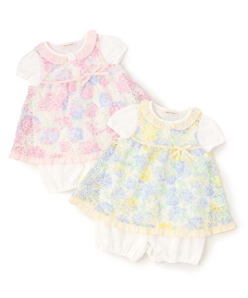ベビー服 ロンパース アジサイレースエプロンつきショートオール「オーガニック」「日本製」の画像