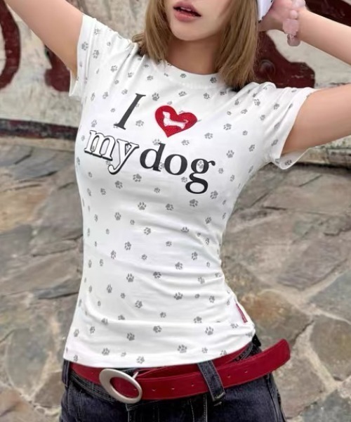 tシャツ 半袖 アイラブDOGロゴプリントTシャツ レディース : ZOZOTOWN