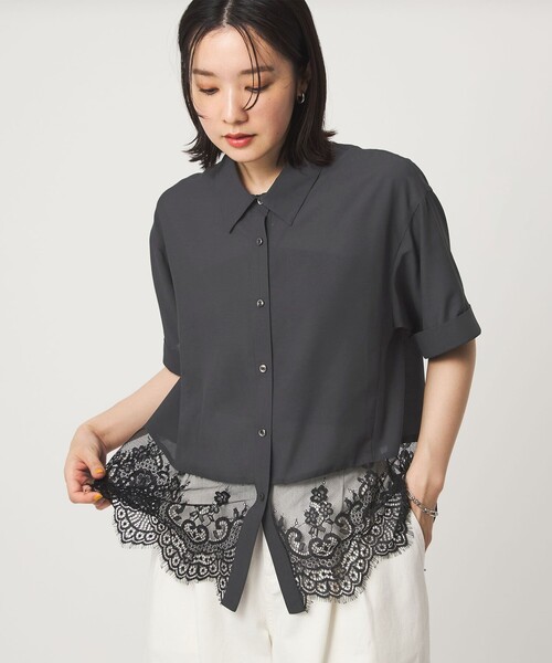 ブラウス シャツ 半袖 「WEB限定」「at ease」スソ レース ブラウス UVカット 通気性 レディース | green label relaxing