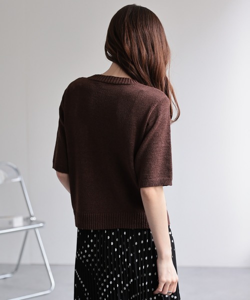Y's 変形ボーダー半袖カーディガン ブラウン 3 日本製 綿100 薄手 sakishimatokyo カーディガン 半袖 テープヤーンポケット付き