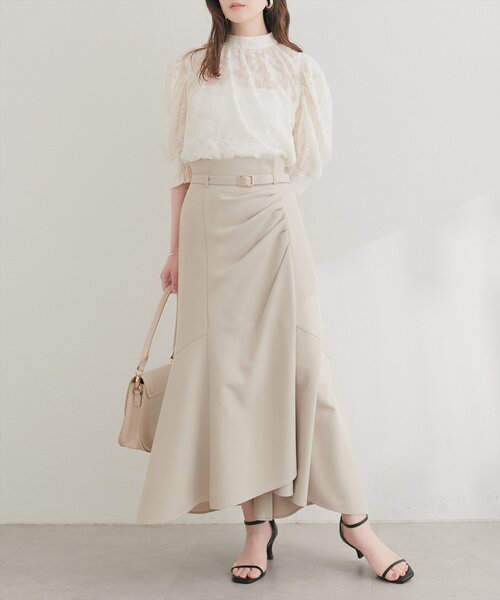 natural couture ブラウス シャツ 半袖 シアージャガードハイネック