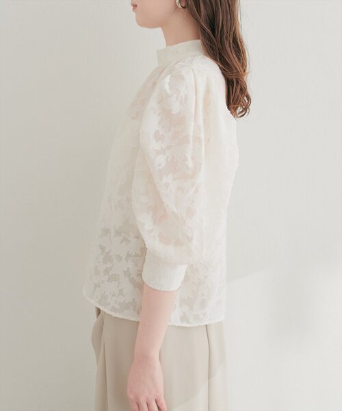 natural couture ブラウス シャツ 半袖 シアージャガードハイネック