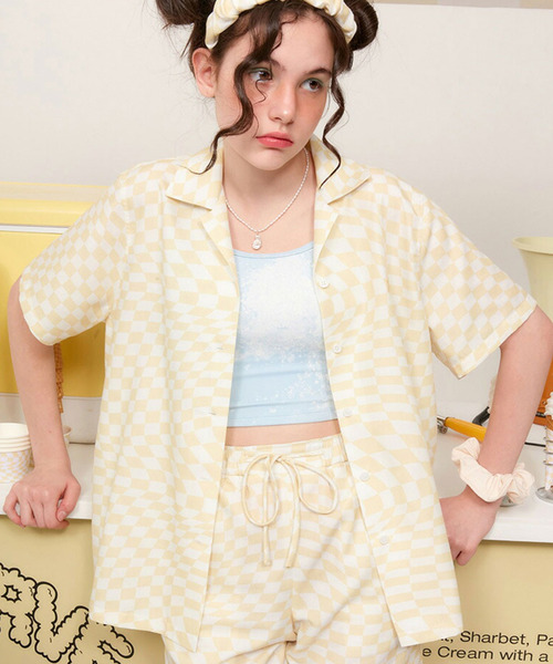 ブラウス シャツ KIRSH TONE ON TONE CHERRY CHECK PATTERN SHIRT KH/キルシーチェリーチェックパターン半