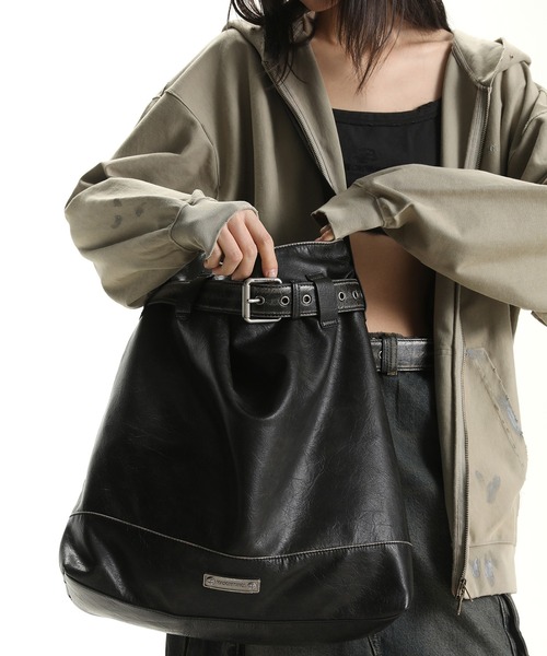 MASONPRINCE トートバッグ ベルトデザイン PUレザー ショルダートート